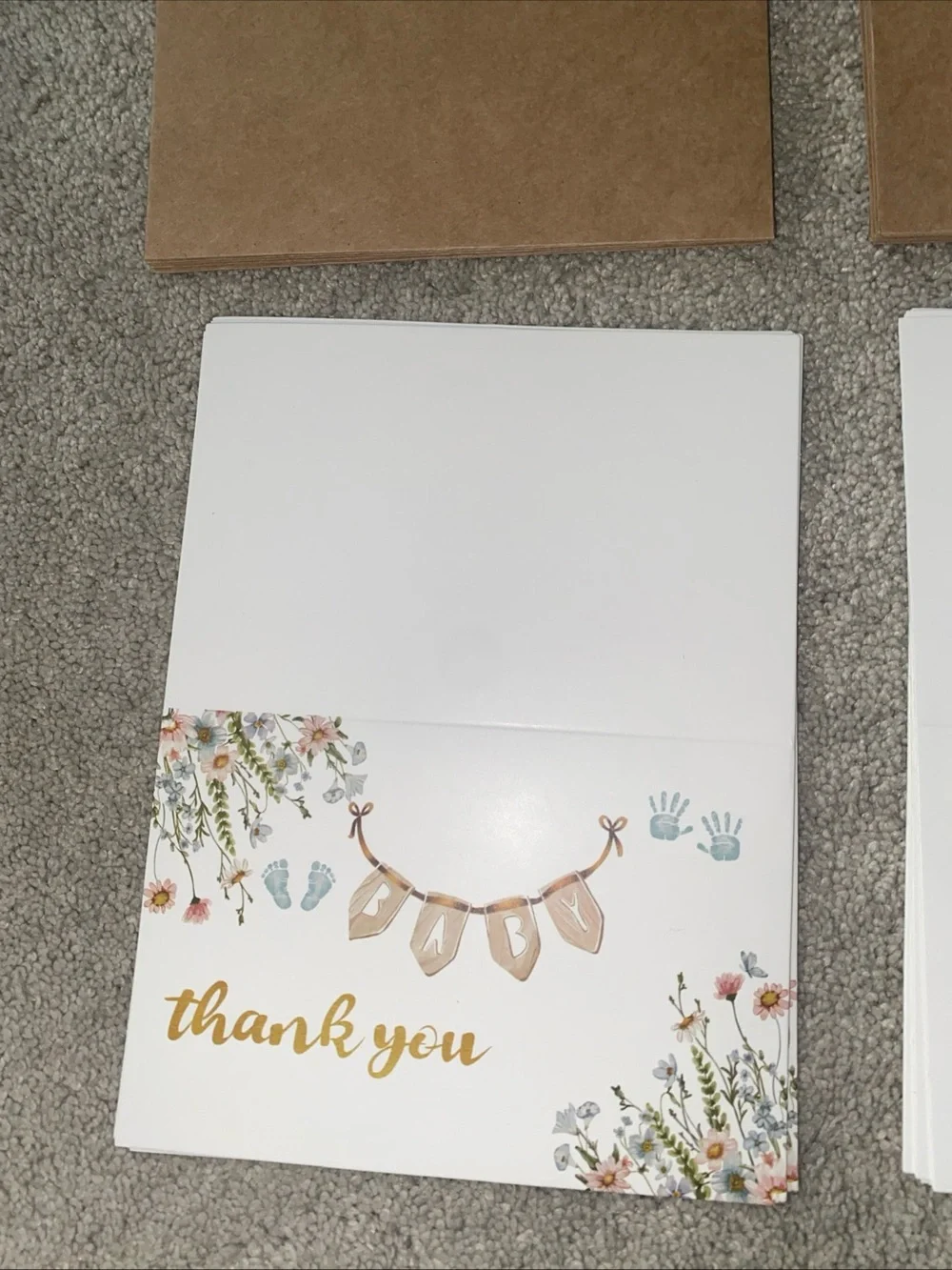 24 Baby Shower Thank You Cards With Envelopes Floral Brown Blue